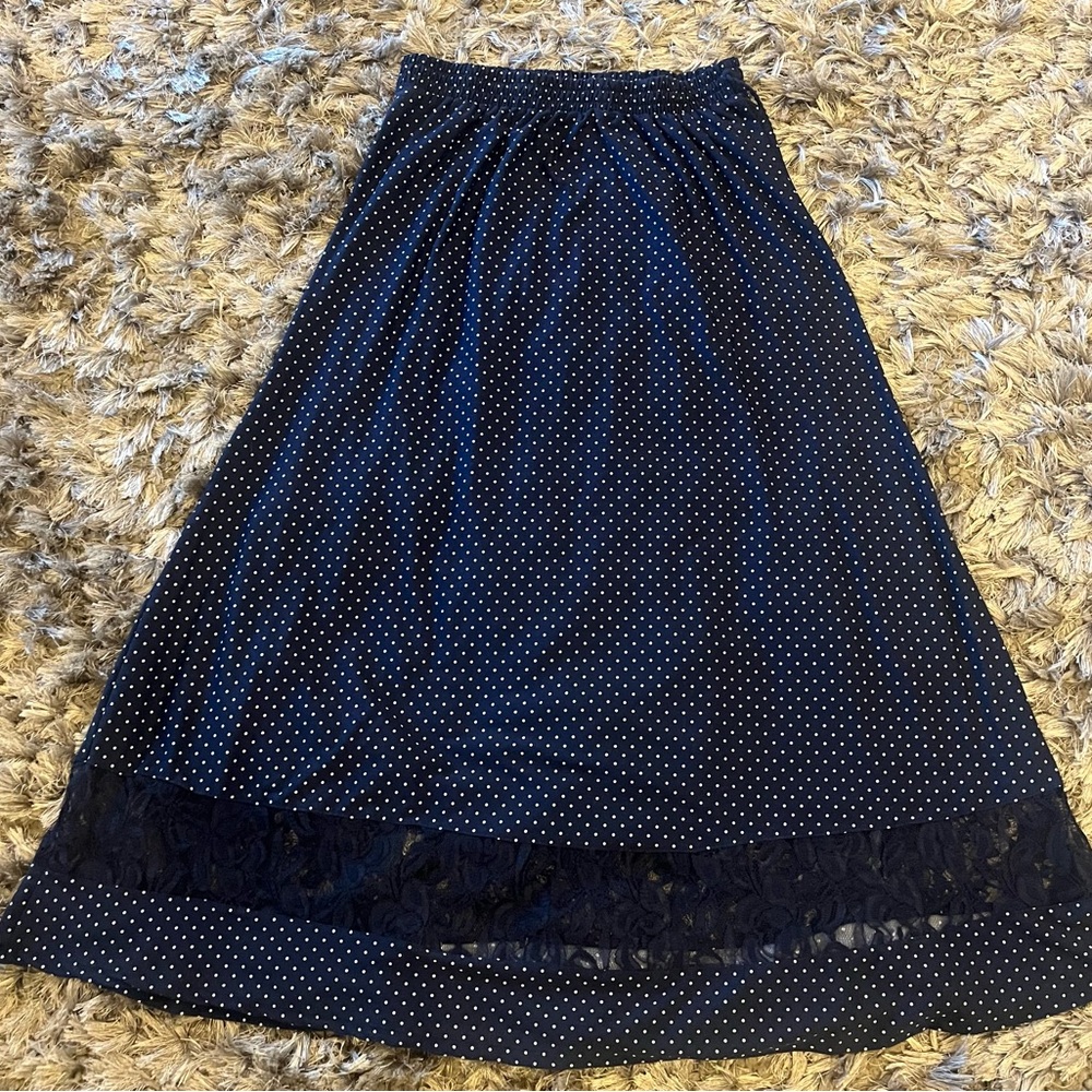 Blue & White Polka Dot and Lace Maxi Skirt